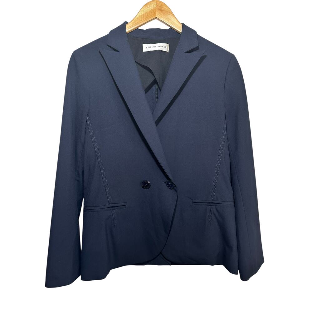 Etienne Aigner Womens Double Breasted Blazer Jacket Navy Blue Professional Chic